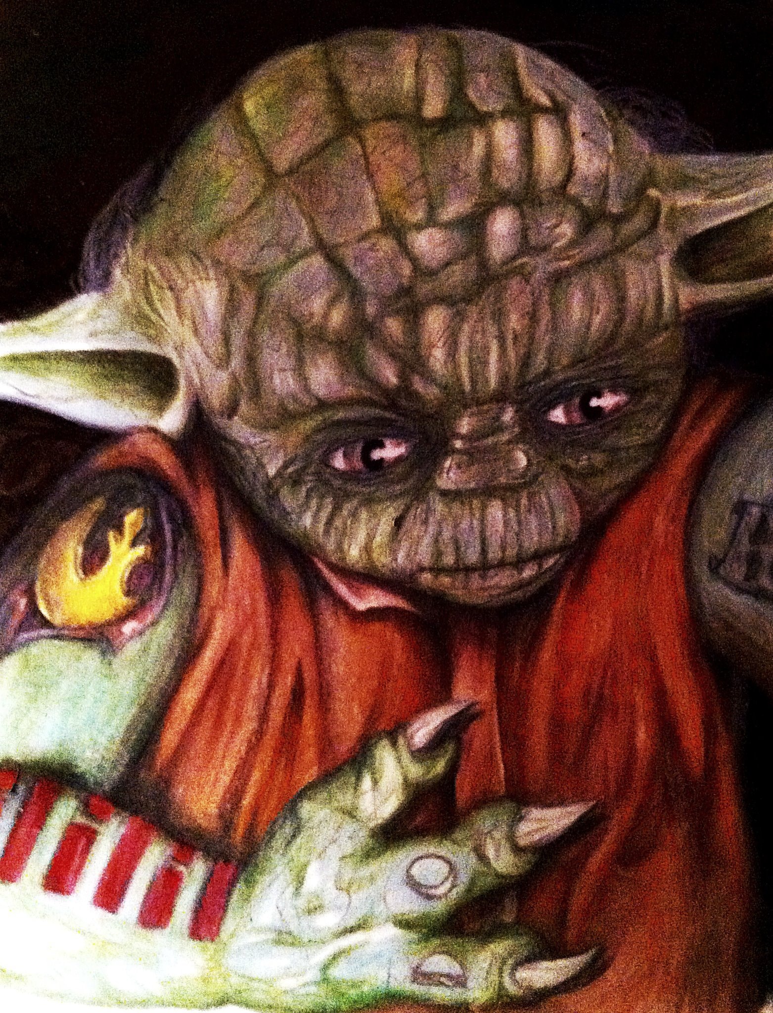 Alien creature holding glowing device portrait