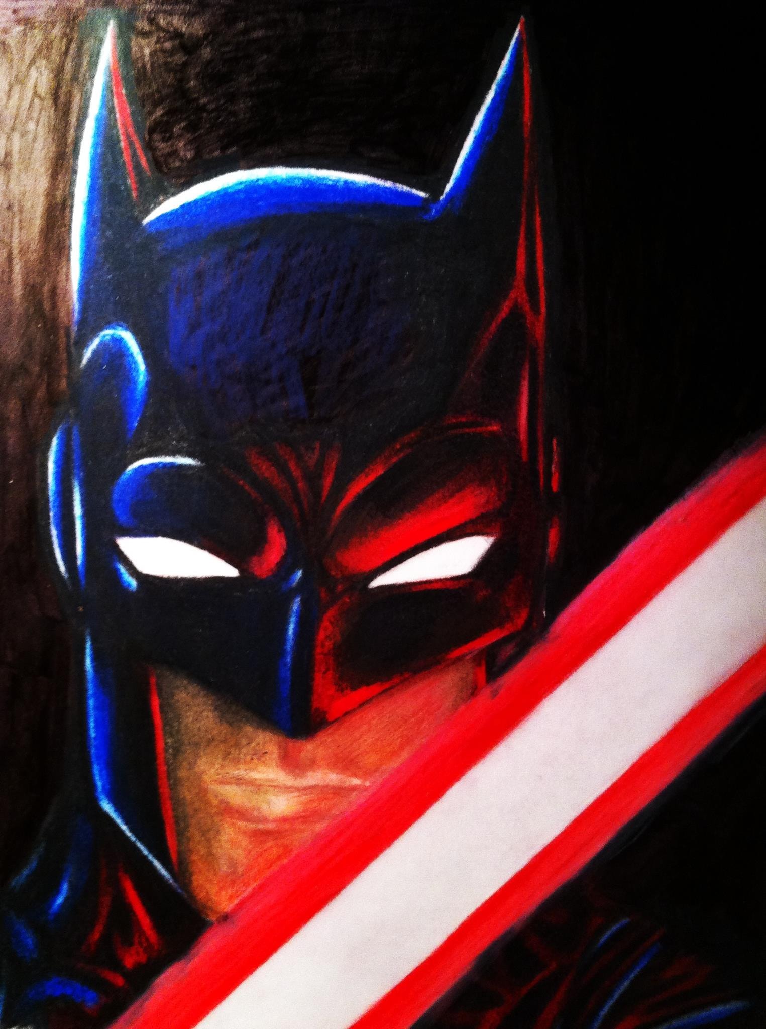 Neon Batman mask with red weapon