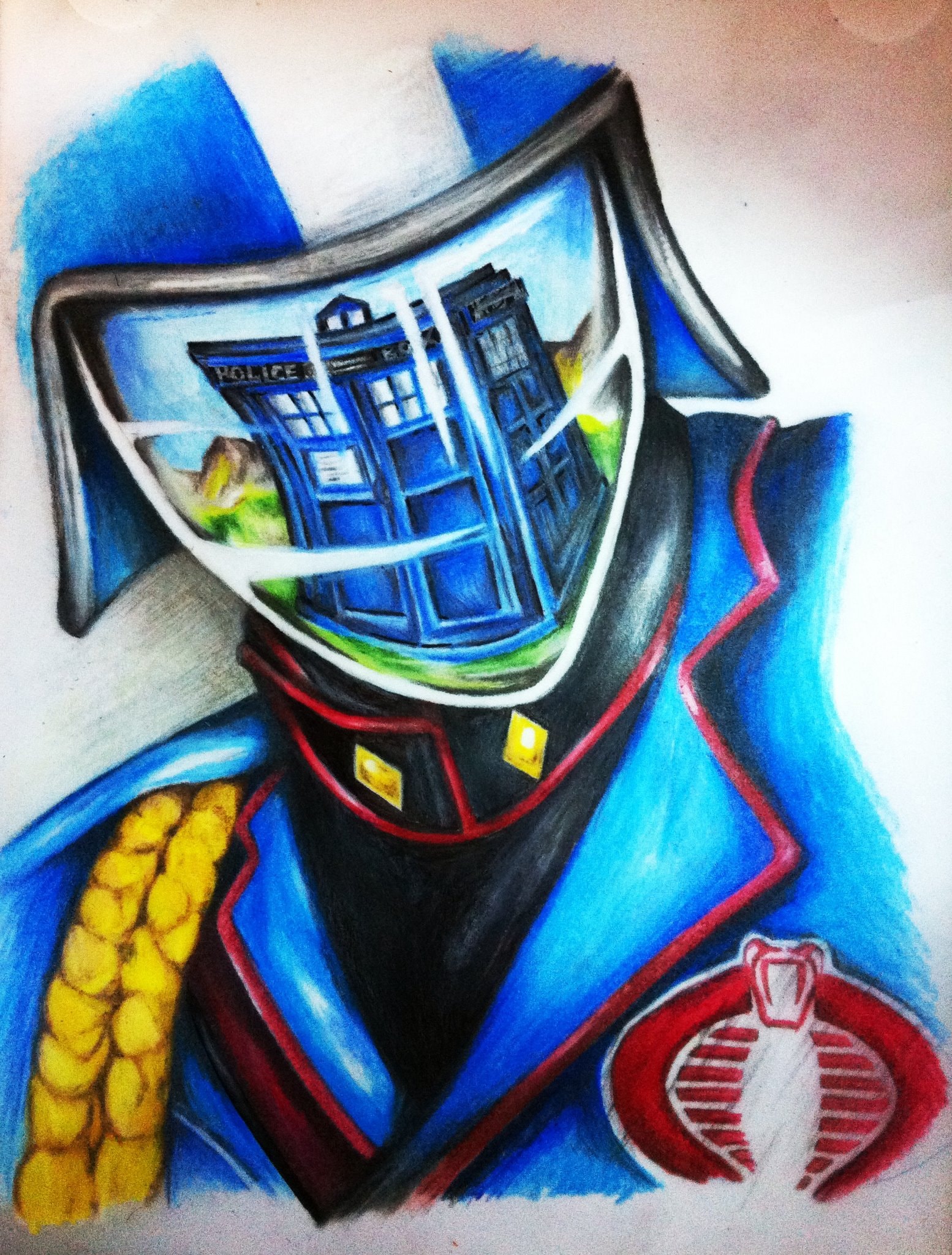 Robot with TARDIS visor reflection artwork