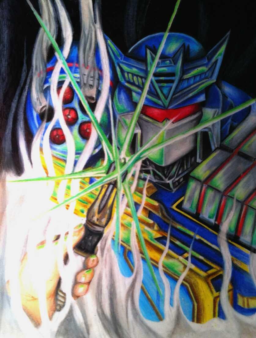 Anime robot warrior energy blast attack
